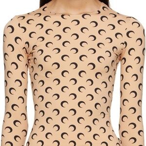 Marine Serre “Second Skin” Moon Print Top & Legging Set – Tan/Black (Small)